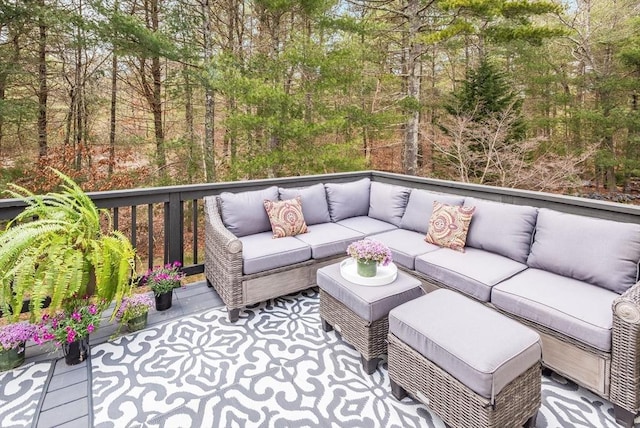 31 Fox Holw, Plymouth, MA 02360 - wooden deck featuring outdoor lounge area and a view of trees