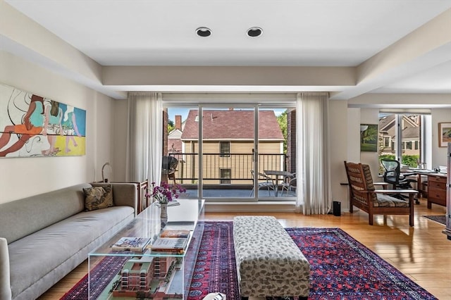 130 Mount Auburn St Unit 204, Cambridge, MA 02138 - living area featuring wood finished floors, recessed lighting, and an office area