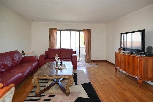 living room featuring baseboards and light wood-style floors