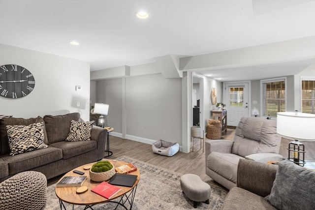 living room featuring light wood-type flooring