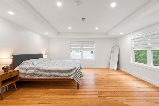 21 Pembrook Rd, North Andover, MA 01845 - bedroom with a raised ceiling, multiple windows, light wood-style floors, and recessed lighting
