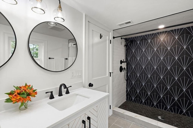 21 Pembrook Rd, North Andover, MA 01845 - full bathroom with vanity, a tile shower, and tile patterned floors