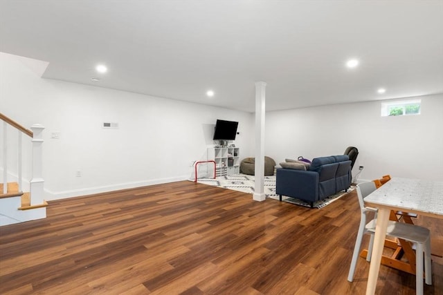 21 Pembrook Rd, North Andover, MA 01845 - living room with stairs, wood finished floors, and recessed lighting