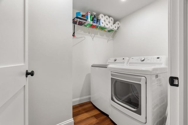 21 Pembrook Rd, North Andover, MA 01845 - laundry area featuring separate washer and dryer and dark wood-style flooring