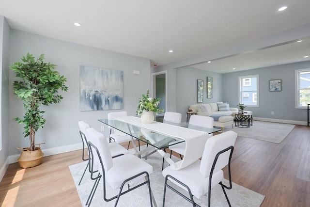18 Beaumont Rd, Worcester, MA 01604 - dining space featuring light wood-style flooring, baseboards, and recessed lighting