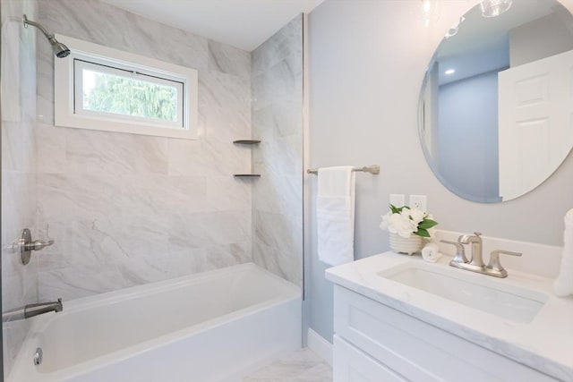 18 Beaumont Rd, Worcester, MA 01604 - bathroom featuring vanity,  shower combination, and marble look tiles