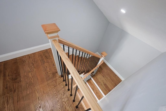 18 Beaumont Rd, Worcester, MA 01604 - stairway featuring vaulted ceiling, wood finished floors, and baseboards