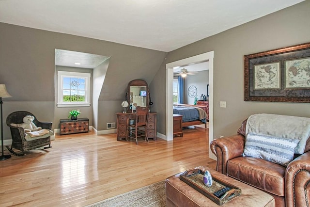 27 Southwick Rd, Sutton, MA 01590 - living room featuring plenty of natural light, wood finished floors, lofted ceiling, baseboards, and a ceiling fan