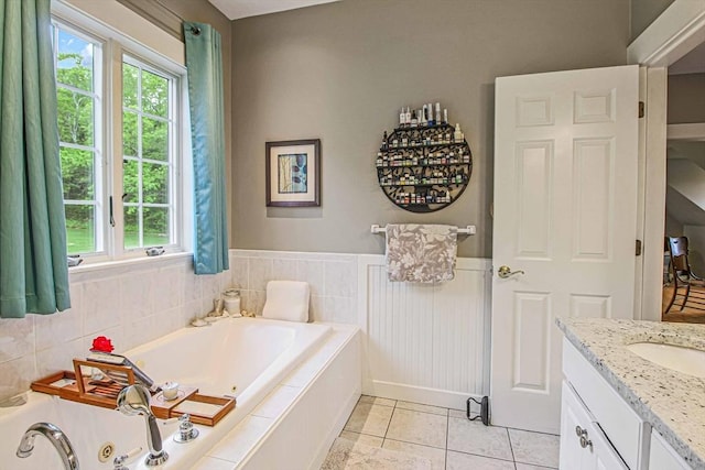 27 Southwick Rd, Sutton, MA 01590 - full bathroom featuring vanity, plenty of natural light, a jetted tub, and tile patterned floors