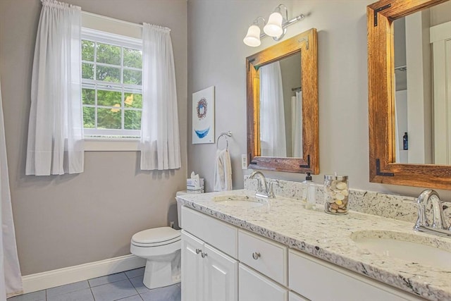 27 Southwick Rd, Sutton, MA 01590 - bathroom featuring tile patterned floors, double vanity, toilet, and baseboards