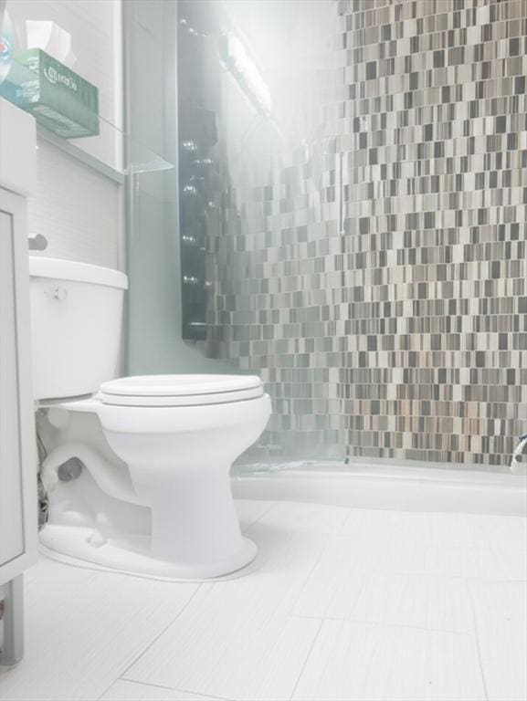 59 Katherine St, Weymouth, MA 02191 - bathroom featuring toilet, walk in shower, and tile patterned floors