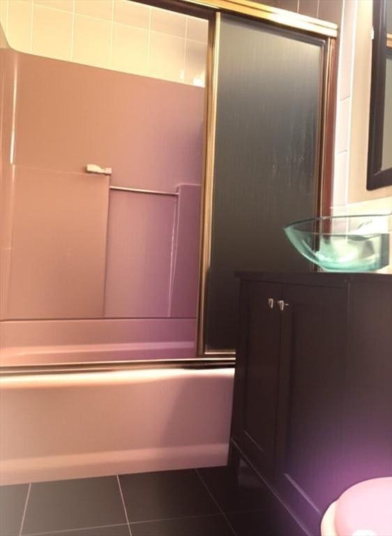 59 Katherine St, Weymouth, MA 02191 - full bathroom with enclosed tub / shower combo, tile patterned floors, vanity, and toilet