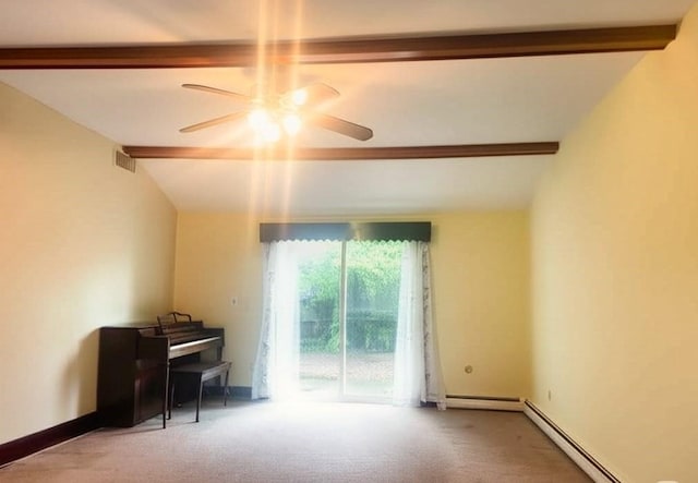 59 Katherine St, Weymouth, MA 02191 - interior space featuring ceiling fan, a baseboard heating unit, carpet, and baseboards