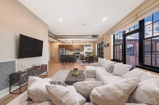 living room with light wood-type flooring