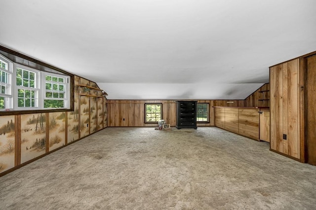 10 Corcoran Dr, Tyngsborough, MA 01879 - unfurnished living room with vaulted ceiling, carpet, and wood walls