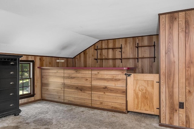 10 Corcoran Dr, Tyngsborough, MA 01879 - additional living space featuring wooden walls, lofted ceiling, carpet floors, and baseboards