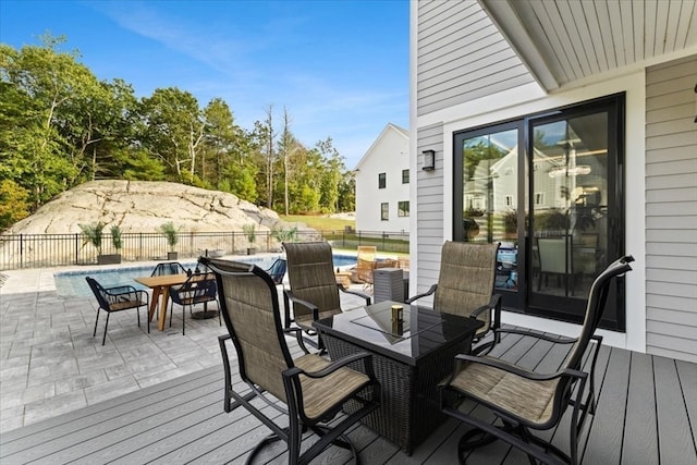 deck featuring a fenced in pool