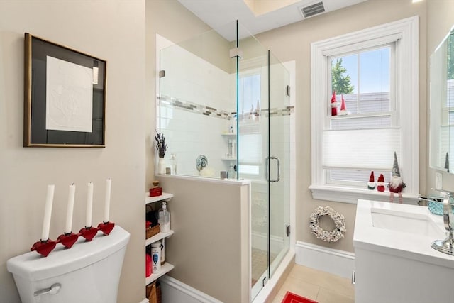31 Mead St, Boston, MA 02129 - full bathroom featuring vanity, a stall shower, and tile patterned floors