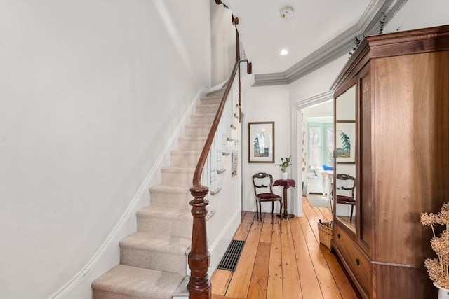 31 Mead St, Boston, MA 02129 - stairs with hardwood / wood-style floors, ornamental molding, and recessed lighting