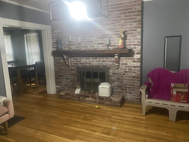 3 Moraine St, Andover, MA 01810 - living area with wood finished floors, ornamental molding, and a fireplace