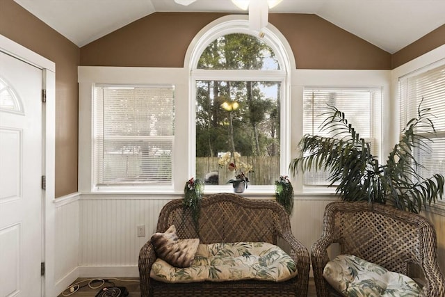 sunroom / solarium with vaulted ceiling