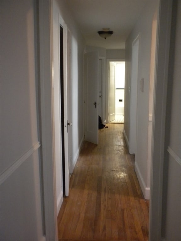 hallway with hardwood / wood-style floors