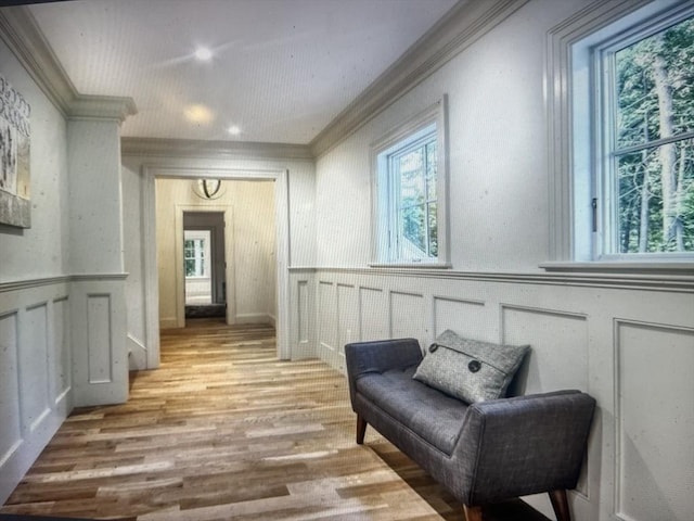 45 Widow Rites Ln, Sudbury, MA 01776 - sitting room featuring crown molding, wood finished floors, plenty of natural light, recessed lighting, and a decorative wall