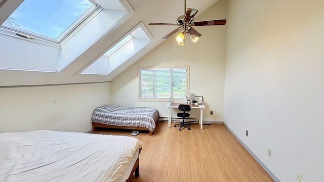 67 Amherst Rd Unit 67, South Hadley, MA 01075 - bedroom featuring a skylight, wood finished floors, lofted ceiling, a ceiling fan, and an office area