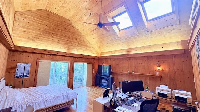 67 Amherst Rd Unit 67, South Hadley, MA 01075 - bedroom with wood walls, wooden ceiling, wood finished floors, an office area, and high vaulted ceiling
