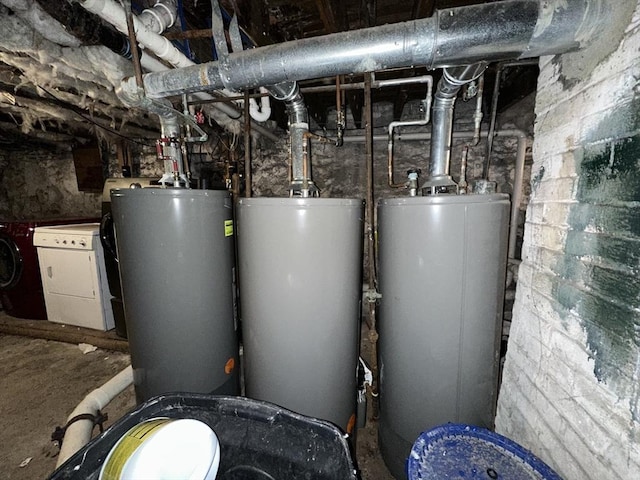 utility room with water heater and washer / dryer