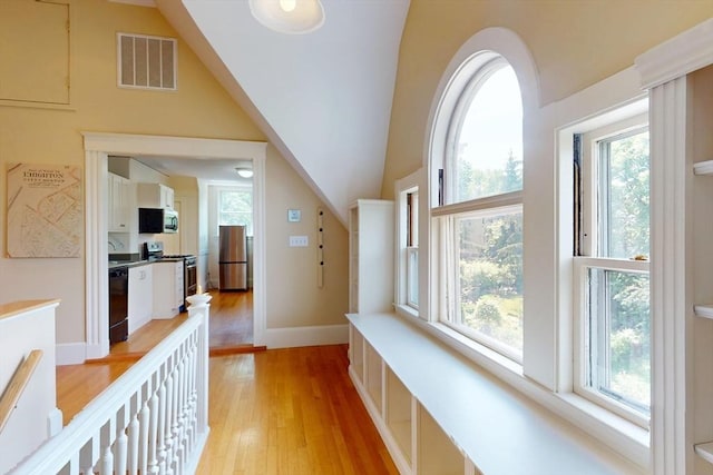 12 Bigelow Cir Unit 3, Boston, MA 02135 - hallway featuring plenty of natural light, light wood-style flooring, and lofted ceiling