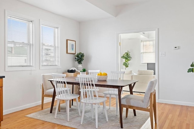 dining space with light hardwood / wood-style floors