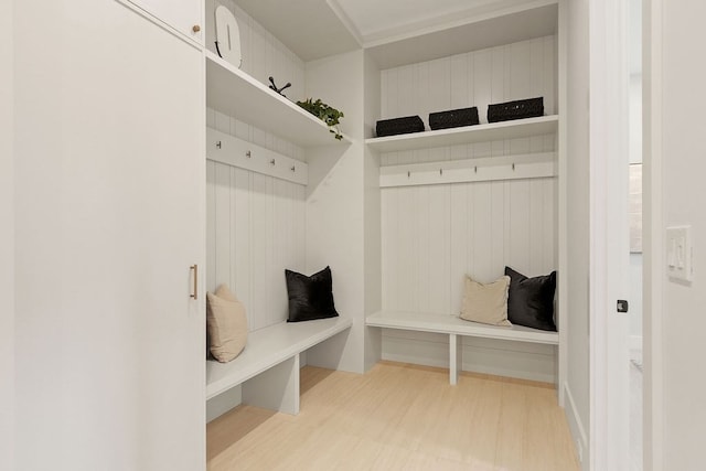 mudroom with hardwood / wood-style floors