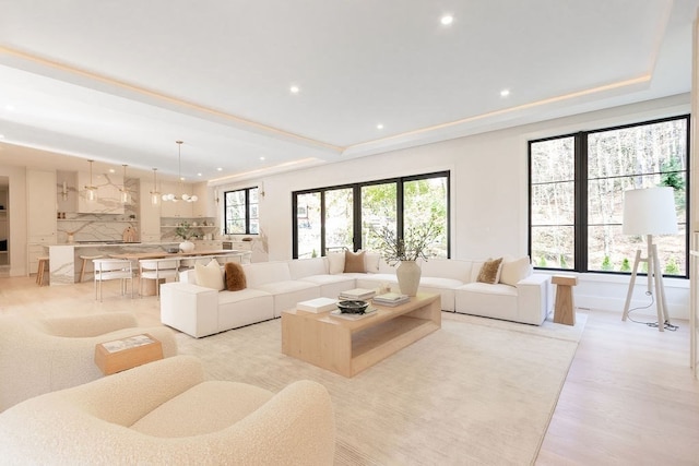 living room with light hardwood / wood-style floors