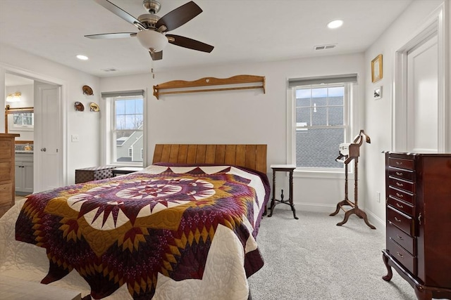 4 Curley Cir, Ayer, MA 01432 - bedroom with visible vents, carpet, ceiling fan, and multiple windows