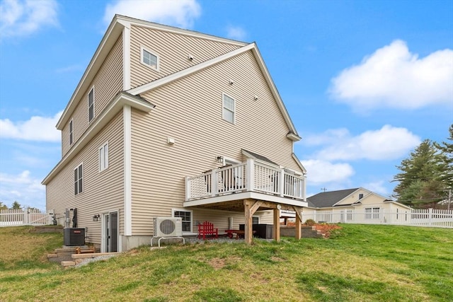 4 Curley Cir, Ayer, MA 01432 - rear view of property with a deck, ac unit, fence, cooling unit, and a yard