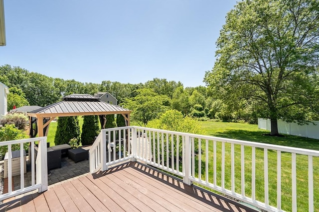 7 Sequoia Dr, Wilmington, MA 01887 - wooden deck featuring a gazebo, a yard, and outdoor lounge area