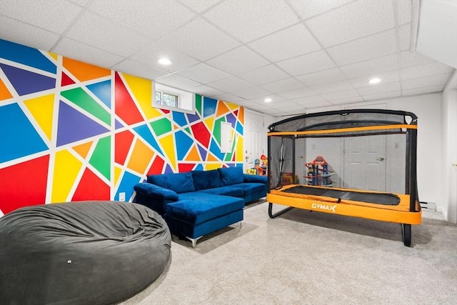 3 42nd St, Berkley, MA 02779 - game room featuring recessed lighting, carpet flooring, a paneled ceiling, and wallpapered walls