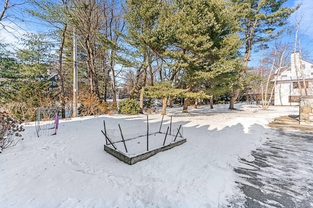 view of yard layered in snow