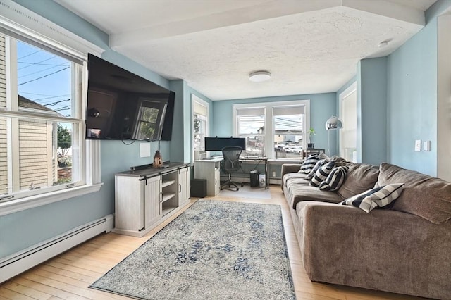993 Shirley St, Winthrop, MA 02152 - living room featuring baseboard heating, an office area, and light wood-type flooring