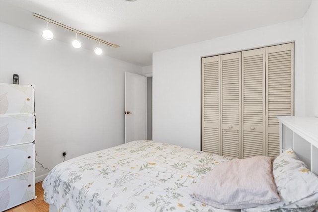 47 Churchill St, Sudbury, MA 01776 - bedroom featuring a closet, track lighting, and light wood-style floors