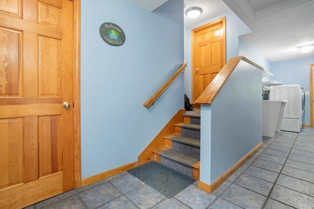 35 Faulkner Hill Rd, Acton, MA 01720 - stairs with separate washer and dryer and baseboards