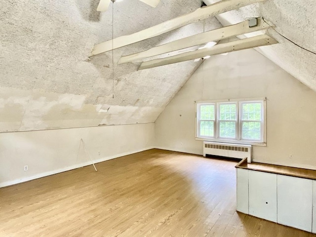 387 W Washington St, Hanson, MA 02341 - bonus room with radiator heating unit, wood finished floors, vaulted ceiling, and ceiling fan