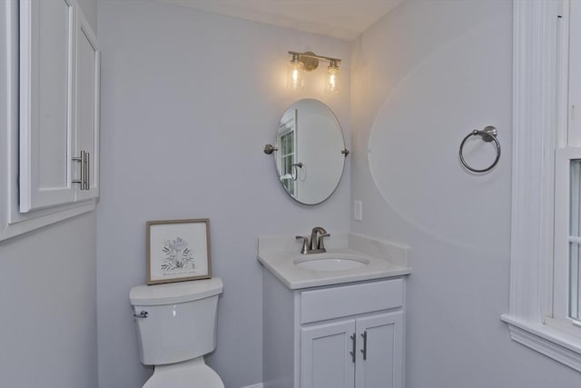 half bathroom with toilet and vanity