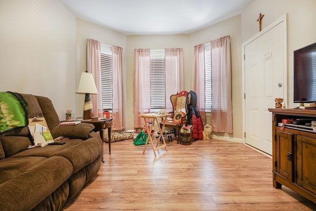 sitting room featuring light wood-style flooring