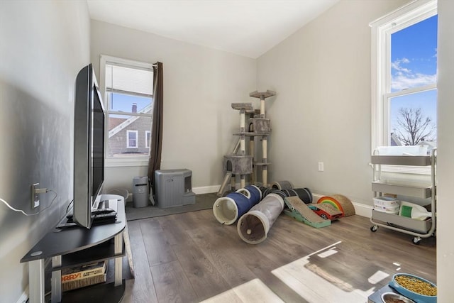 interior space with baseboards and wood finished floors