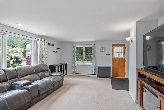381 Water, Wakefield, MA 01880 - living room with light carpet and a baseboard radiator