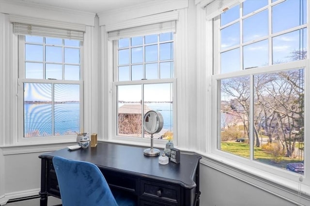 11 Paige St, Hingham, MA 02043 - home office with healthy amount of natural light, crown molding, and baseboard heating