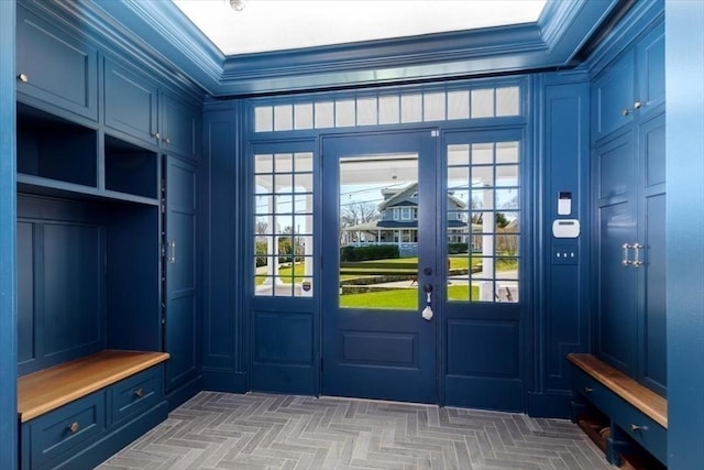 11 Paige St, Hingham, MA 02043 - mudroom featuring crown molding and a decorative wall
