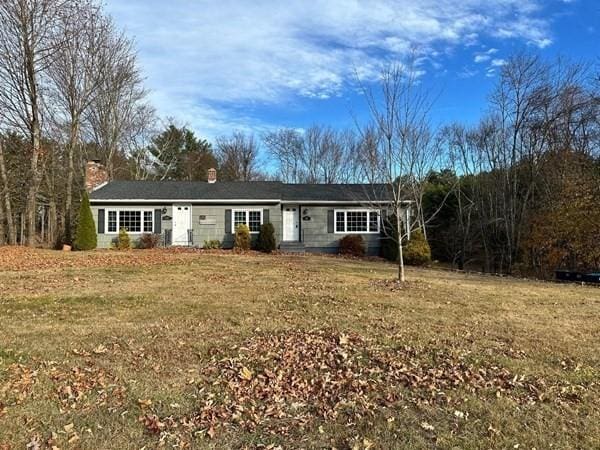 91 W Main St, West Brookfield, MA 01585 - ranch-style house with a front lawn and a chimney